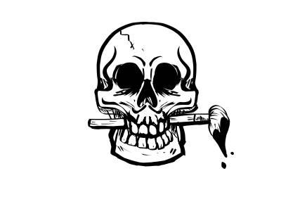 Picture of Zeicharts logo. Skull with brush in it's mouth. 