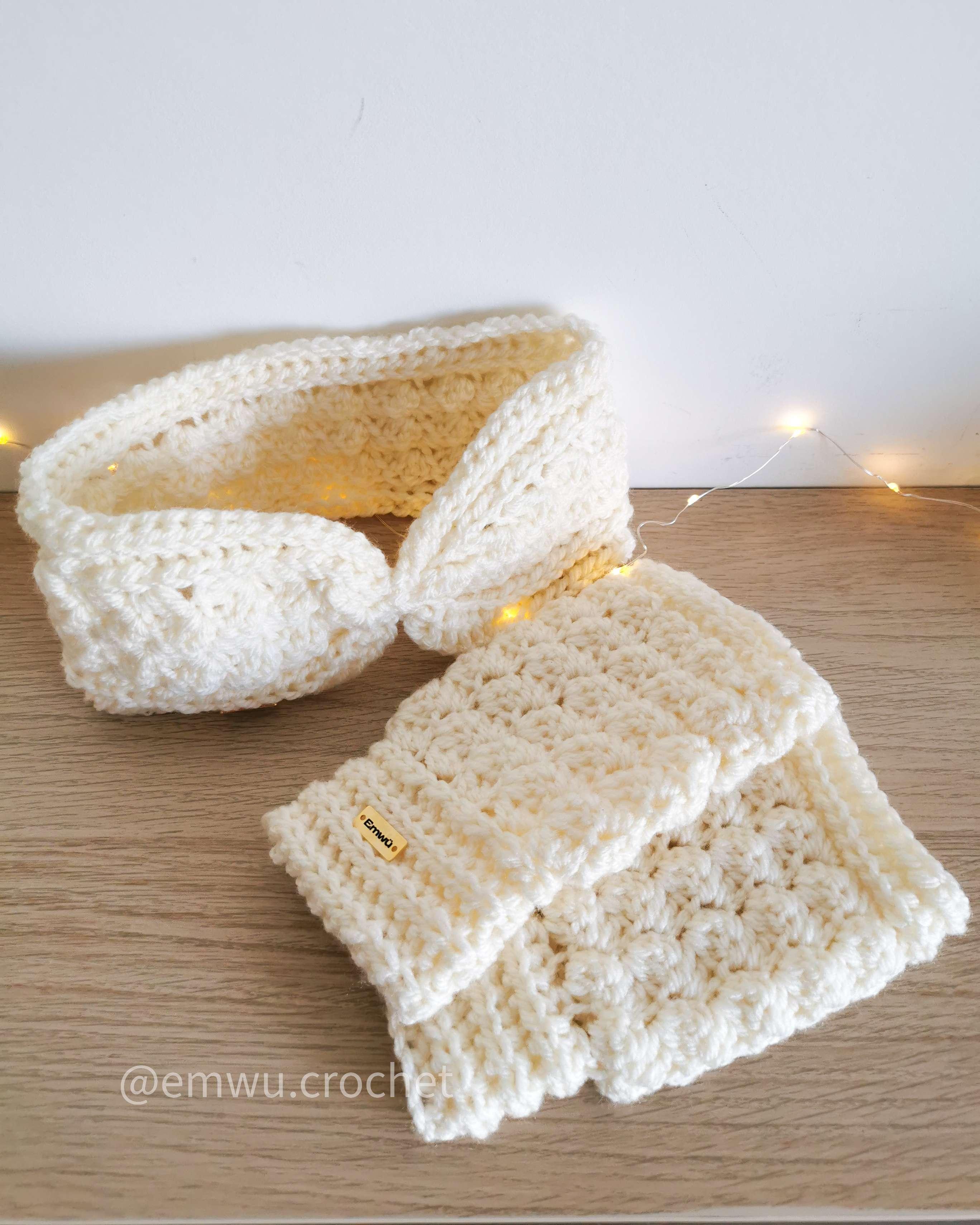 Ensemble crocheté fait main bandeau et mitaines Emwü