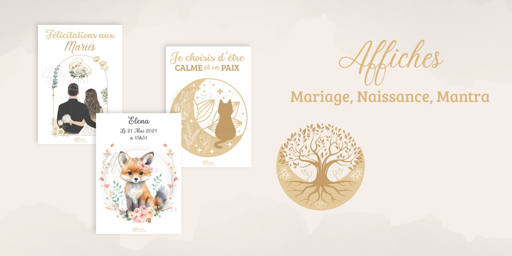 Affiches mariage, naissance, mantra