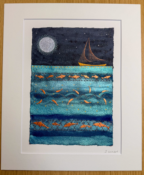 12x10 Inch night sailing scene