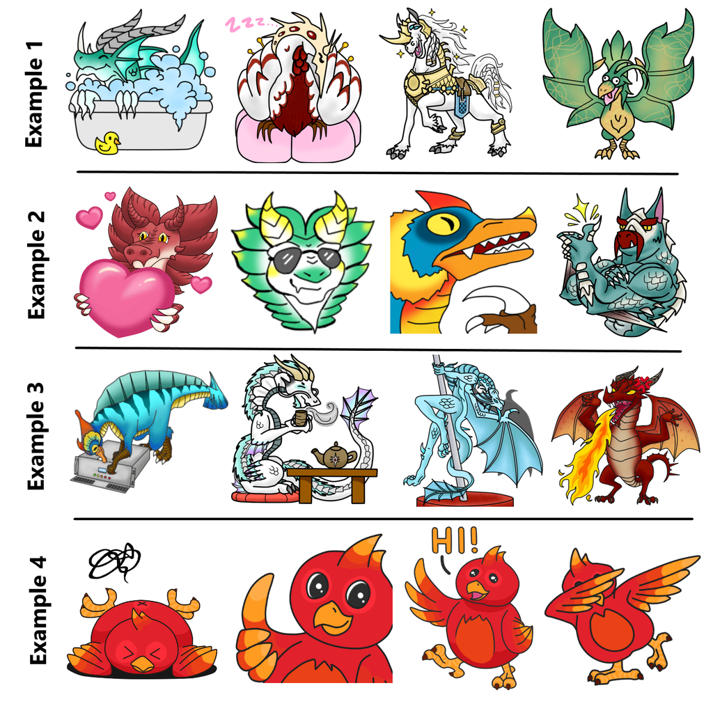 Ganz viele gezeichnete Dinos, Drachen und weitere Sticker.