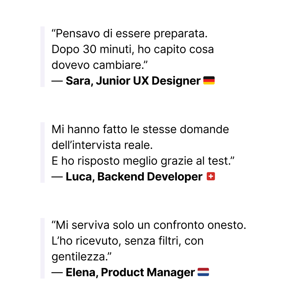 Feedback utente dopo Mock Interview online – esperienza positiva con domande simulate