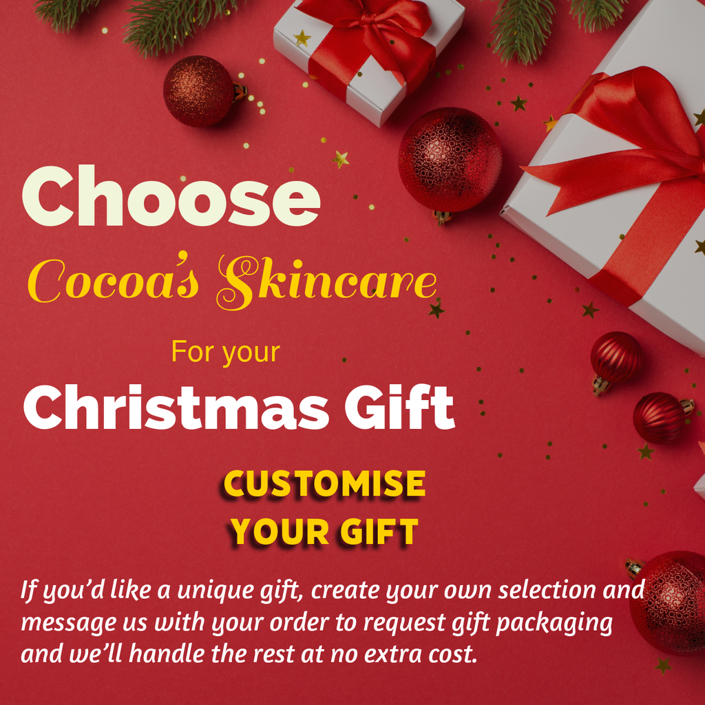 Cocoa’s Skincare Christmas gift flyer featuring natural vegan products