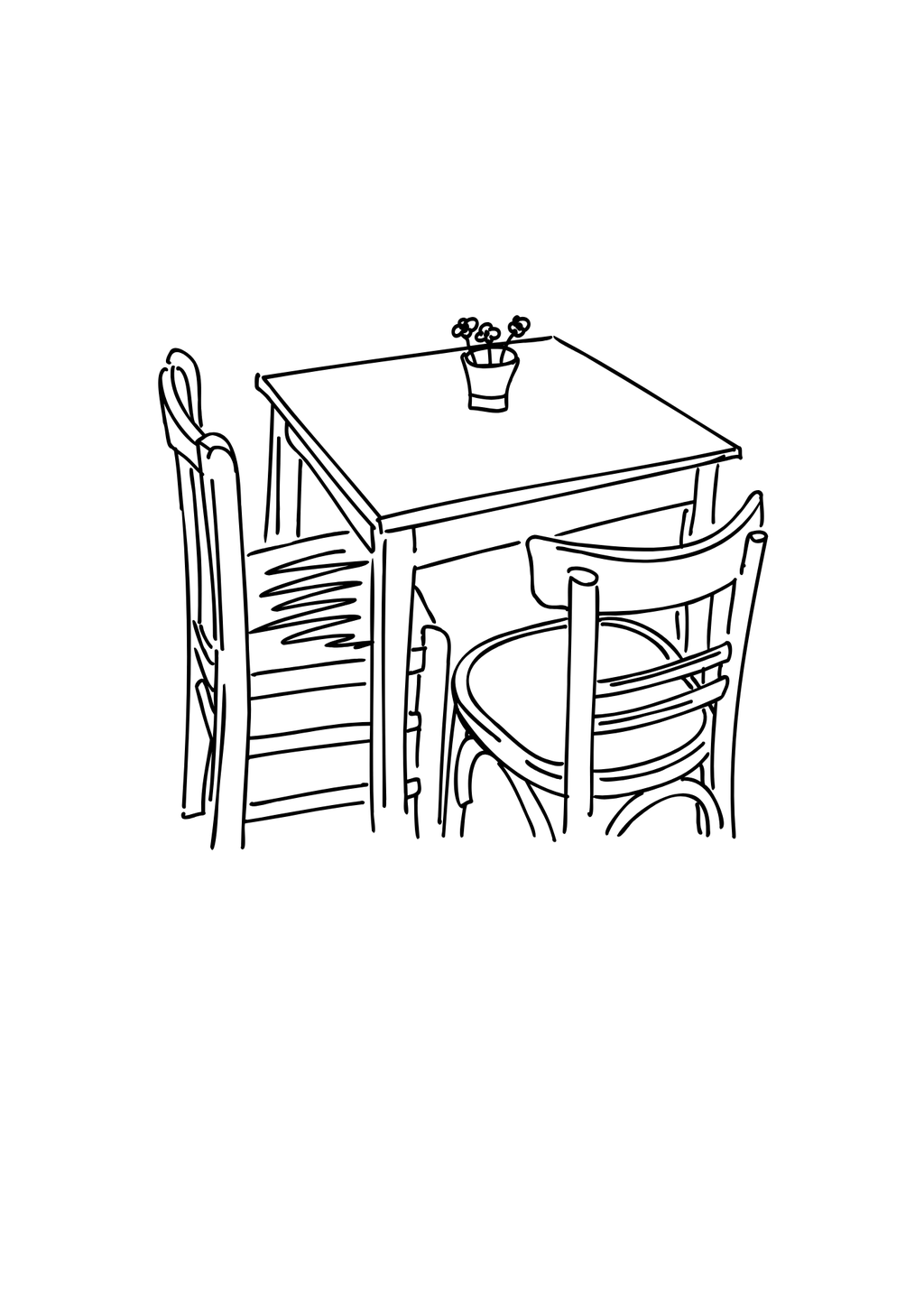 Ilustrační obrázek stolku se židlemi