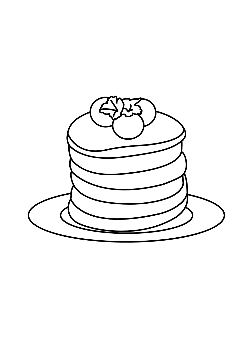 Ilustrace dortu z palačinek, na kterém je ovoce s lístky.