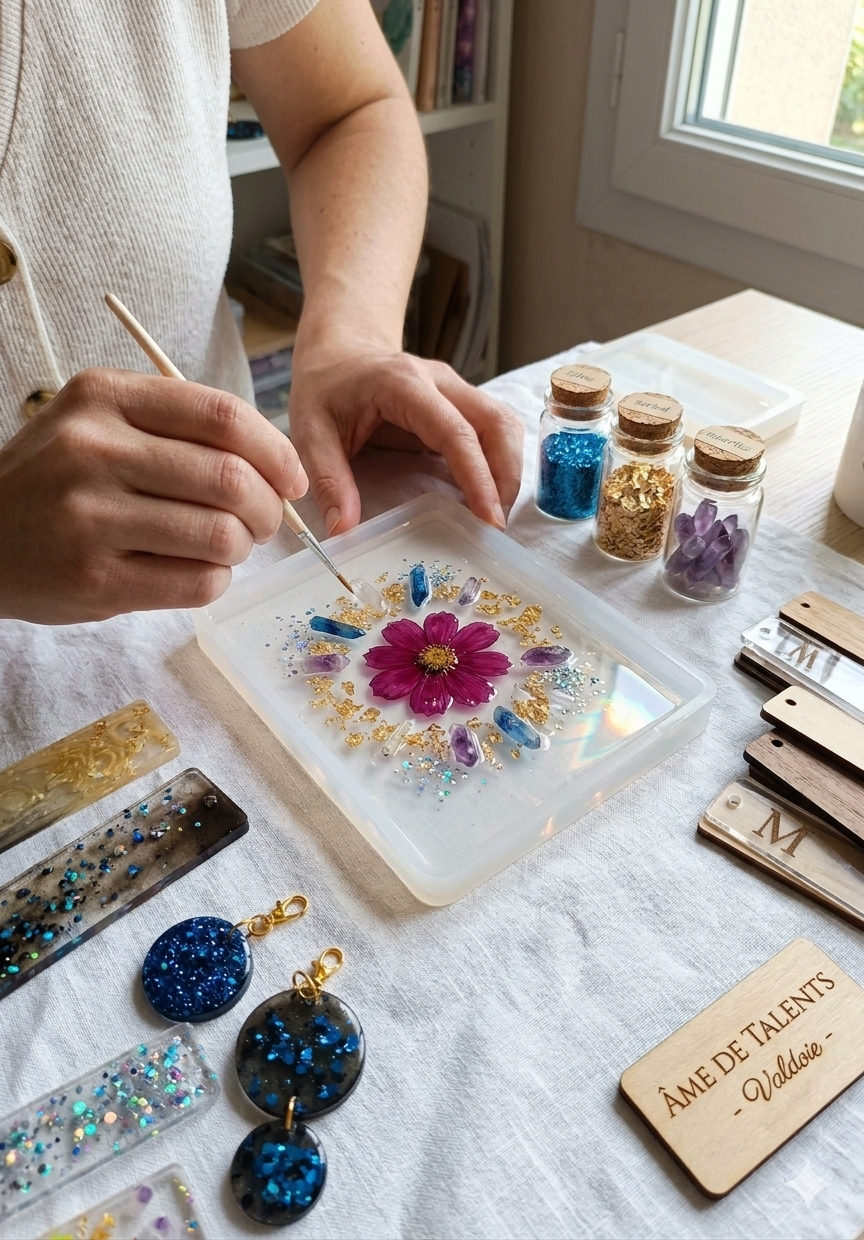 Création artisanale Âme de Talents: univers résine, bougies & fondants parfumés, argile auto-durcissante 