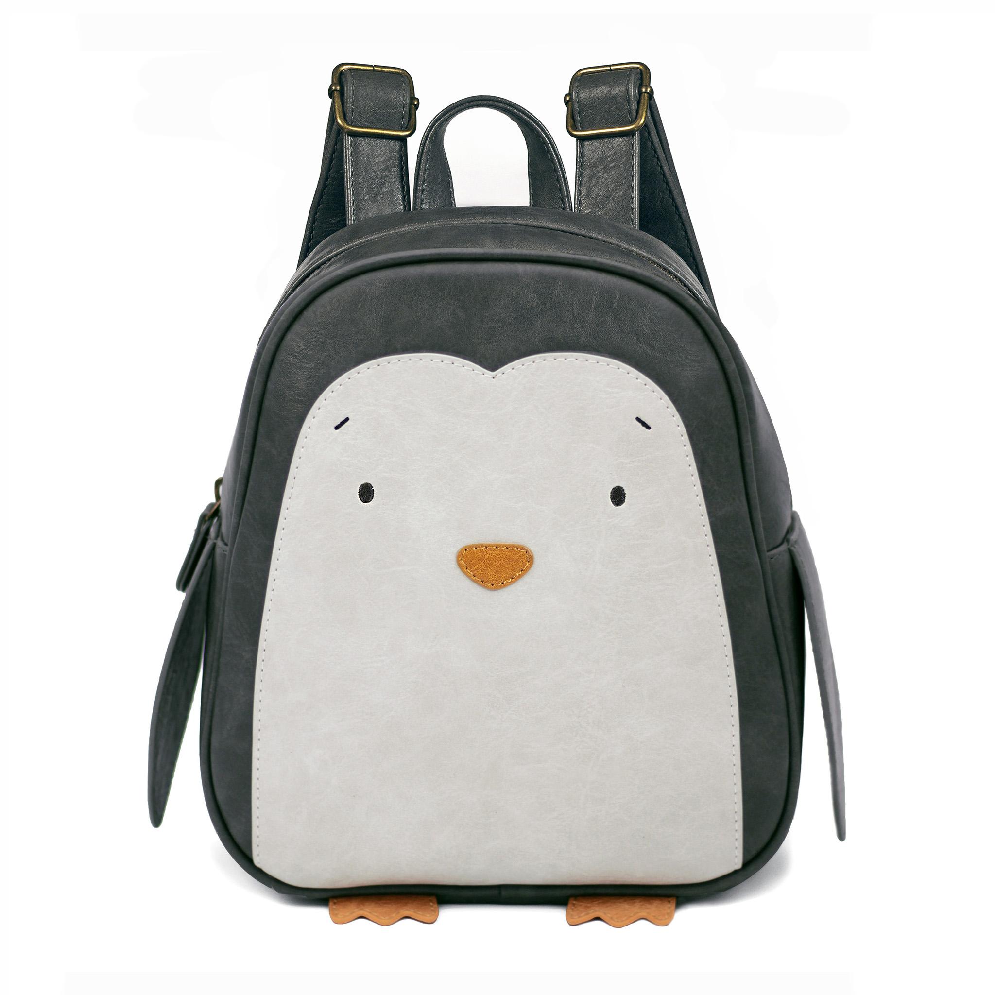 Kinderrucksack Pinguin aus veganem Leder in weiß und dunkelgrau