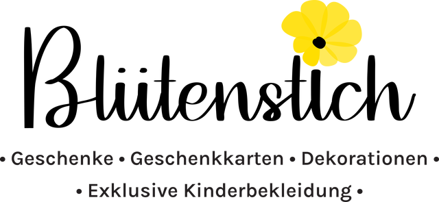 Logo Blütenstich - Schriftzug mit gelber Blüte