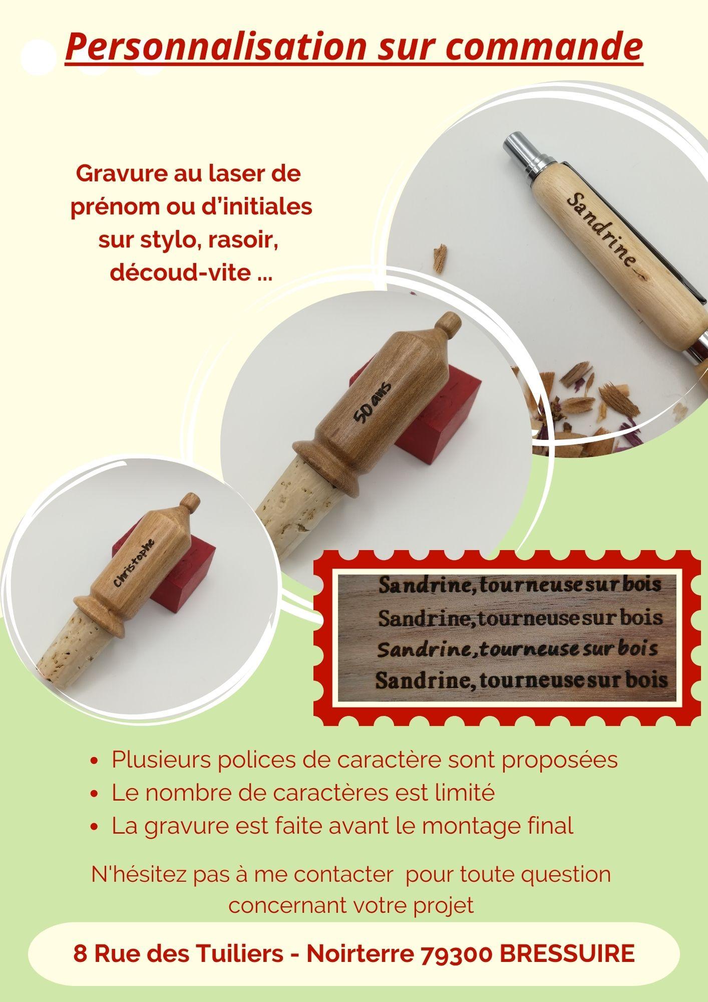 Personnalisation sur commande, gravure stylo blaireau rasoir porte clé 