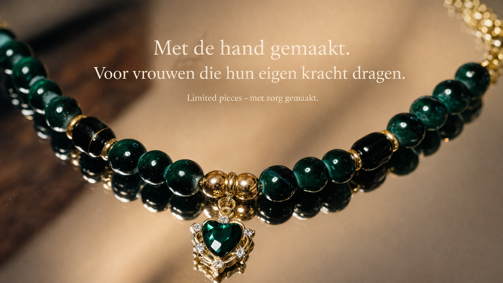 Handgemaakte damesarmband met parelmoer, glaskralen & edelstenen 
