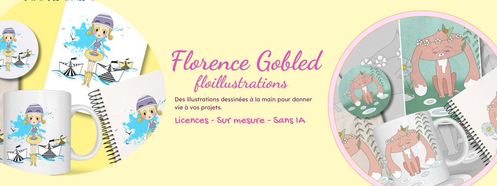 Florence Gobled, 
floillustrations
Des illustrations dessinées à la main pour donner vie à vos projets.
Licences - sur mesure - sans IA