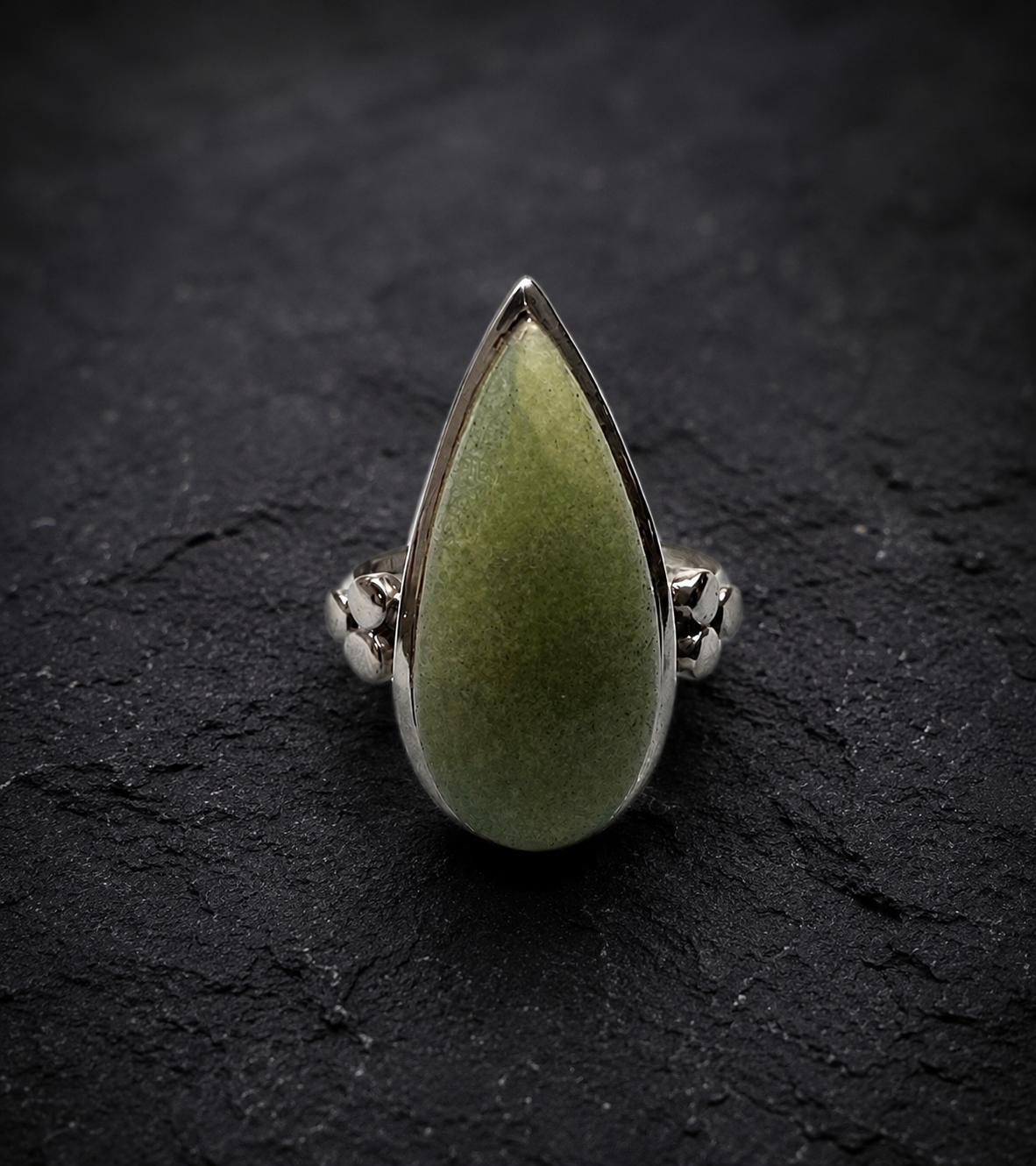 Natural chrysoprase gemstone in a sterling silver ring