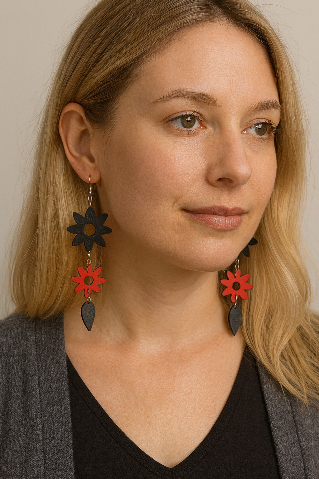 boucles d'oreilles fait main en bois avec attache en acier inoxydables