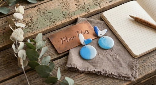 Craquez pour mes boucles d'oreilles artisanales en bois découpé au laser. Des créations uniques peintes à la main et sublimées par la résine, faites en Sarthe.