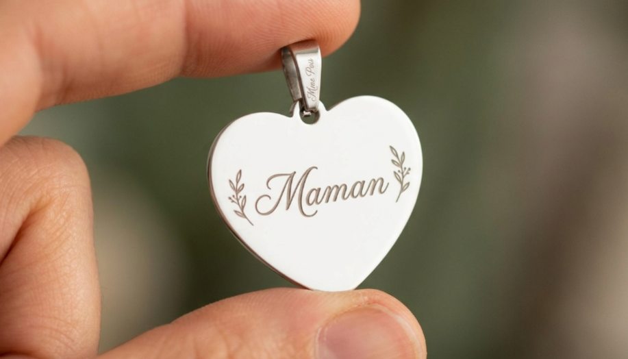 Gardez vos plus précieux souvenirs tout près de votre cœur. Une médaille en acier inoxydable à graver avec un prénom, une date ou un mot doux pour un bijou unique.
