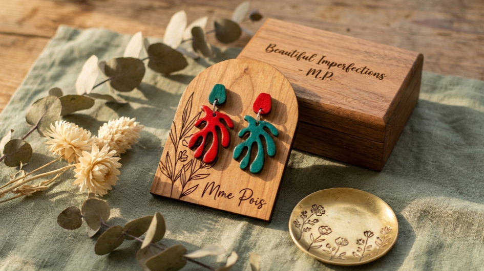 Bijoux artisanaux uniques : alliance de la précision de la découpe laser, de la peinture à la main et de l'éclat de la résine. Trouvez votre pièce unique.fait en Sarthe