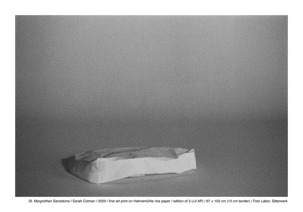 St. Margrethen Sandstone / Sarah Colman / 2020 / fine art print on Hahnemühle rice paper / edition of 3 (+2 AP) / 67 × 102 cm (12 cm border) / Foto Labor, Sitterwerk