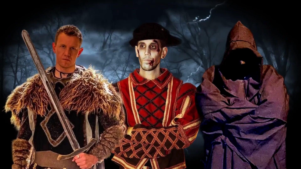 A group of people in the vaults enjoying a ghost tour.