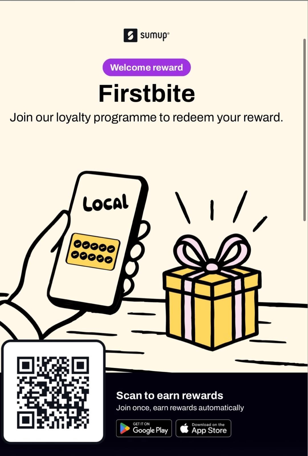🎉 Turn every bite into rewards!  

Download our digital loyalty card on the App Store or Google Play and start earning today.  
💳 Earn 1 point for every £1 you spend  
🎁 Hit 100 points and enjoy a FREE gift  

Join now, scan, and get rewarded every time you visit!