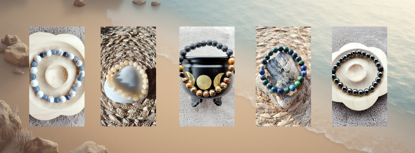 bannière avec 5 photos de bracelets en pierre naturelle  