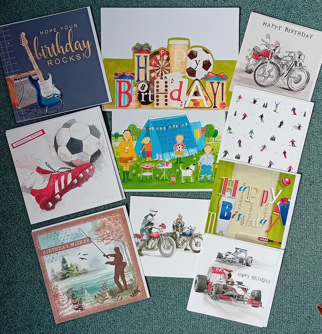 Images of 10 different greeting cards you can buy online in a themed card bundle