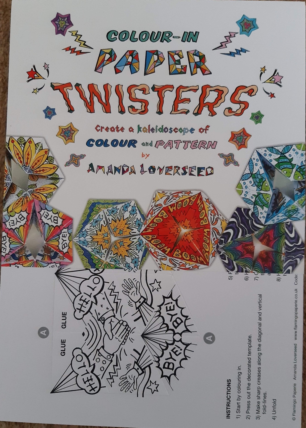 Image of the front of the pack of the Colouring in Twisters. 6 different designs in the pack to be coloured in. Other colour in activities available.