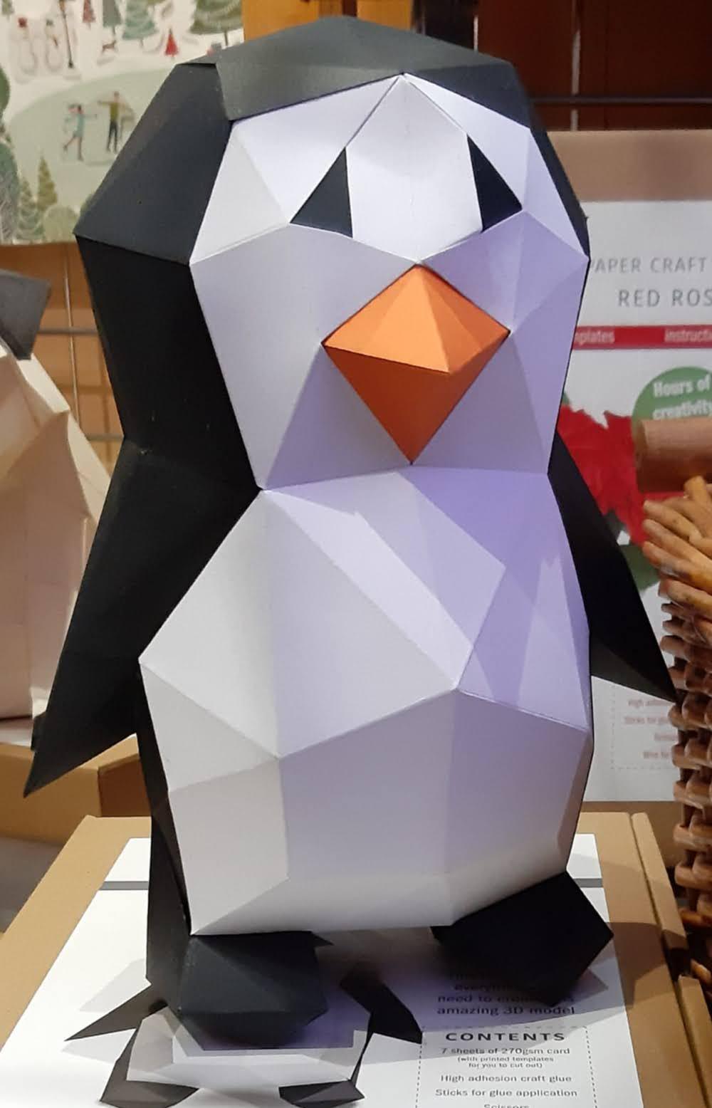 Picture of a Penguin Paper Craft kit already made up and on display.