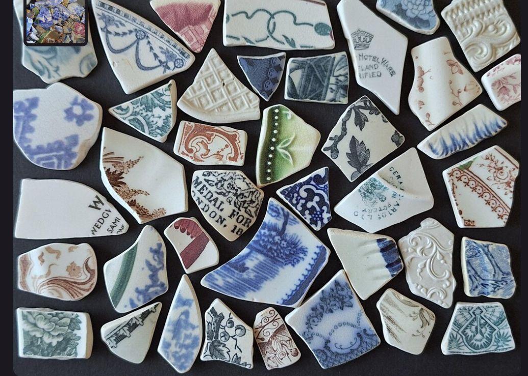Collection of various smoothers, clear and beautiful Victorian era 1800s pottery fragments.