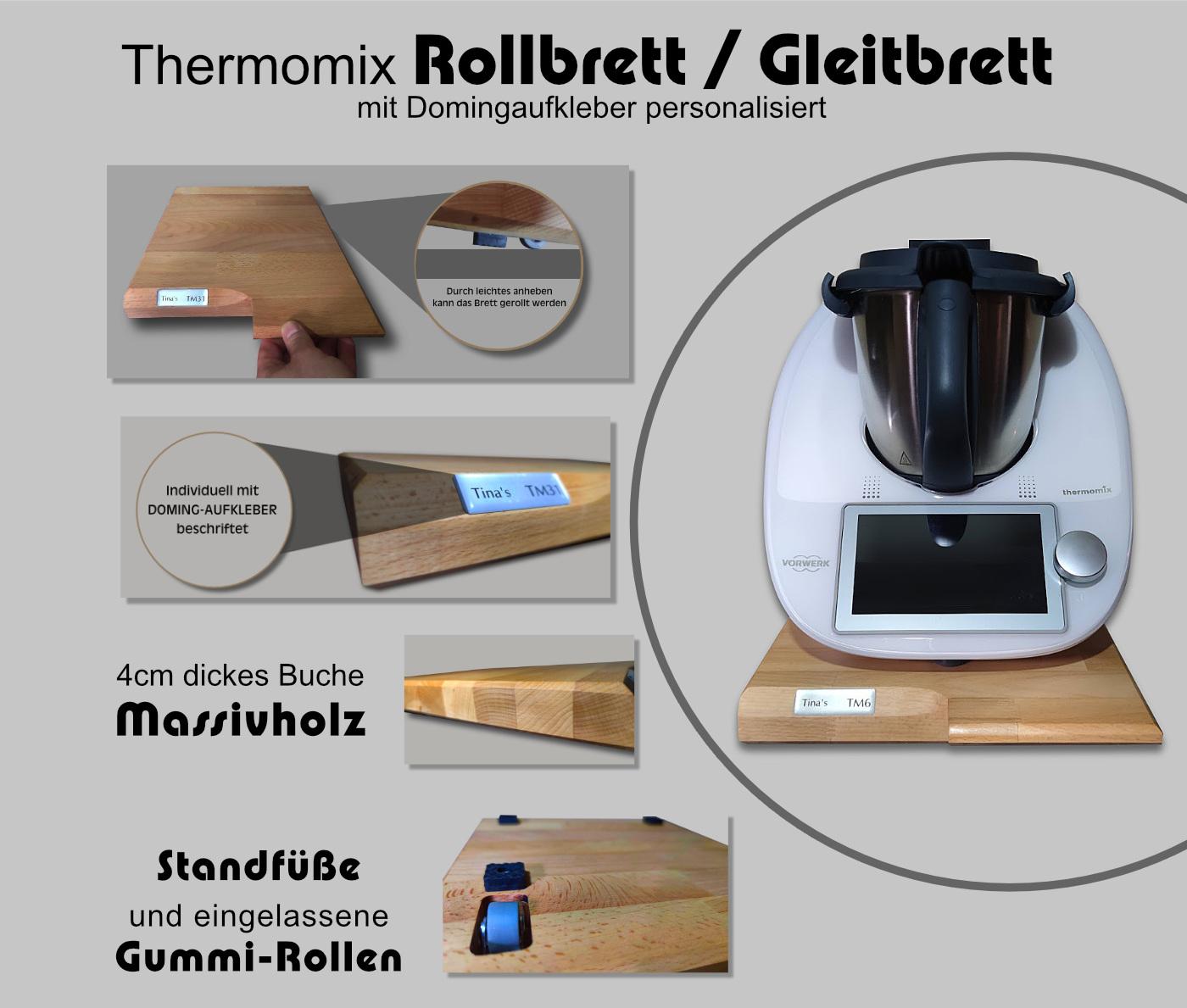 Premium Rollbrett / Schiebebrett / Gleitbrett für Thermomix TM31 / TM5 / TM6 Personalisiert