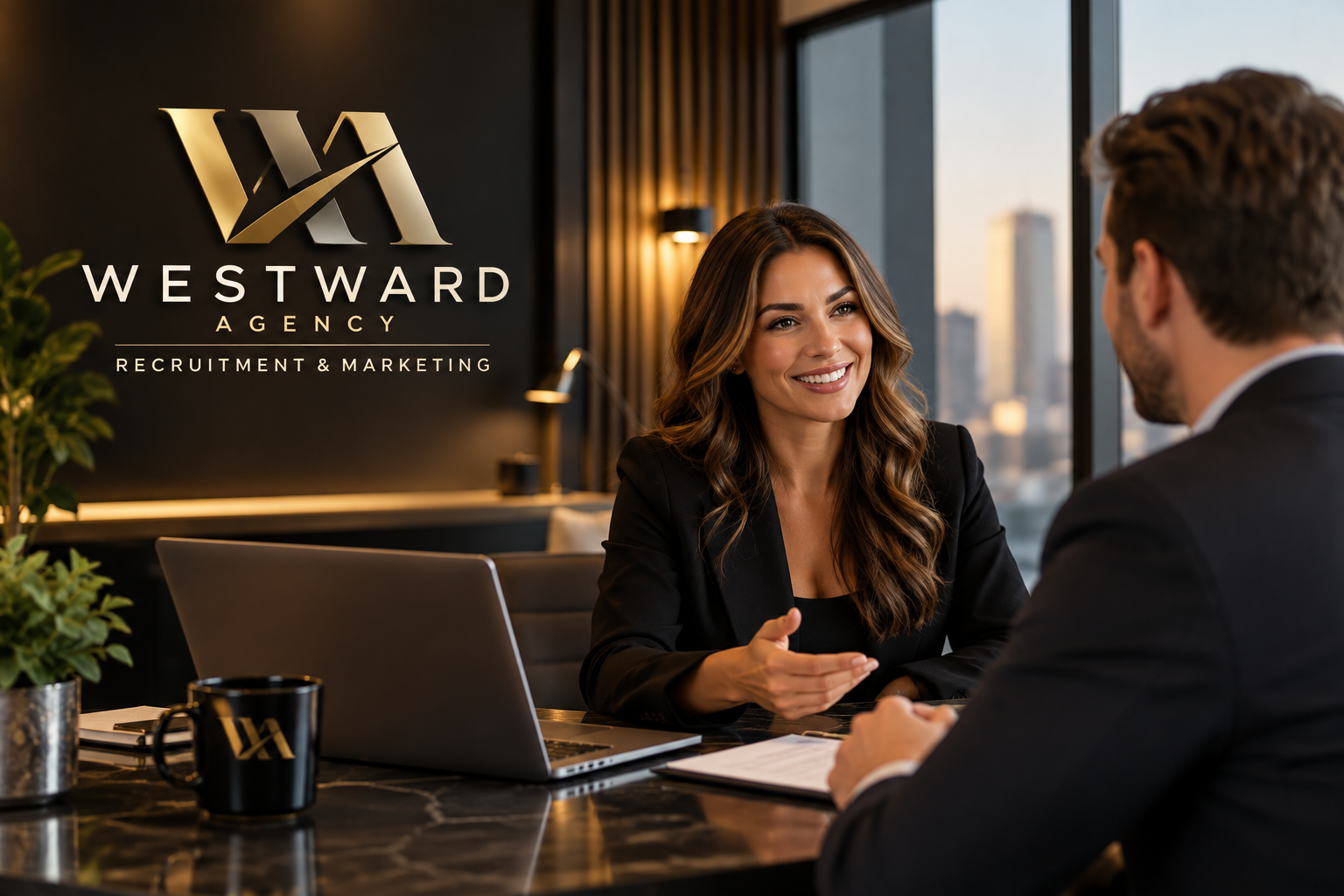 Westward Agency recruitment and marketing team meeting in a professional office