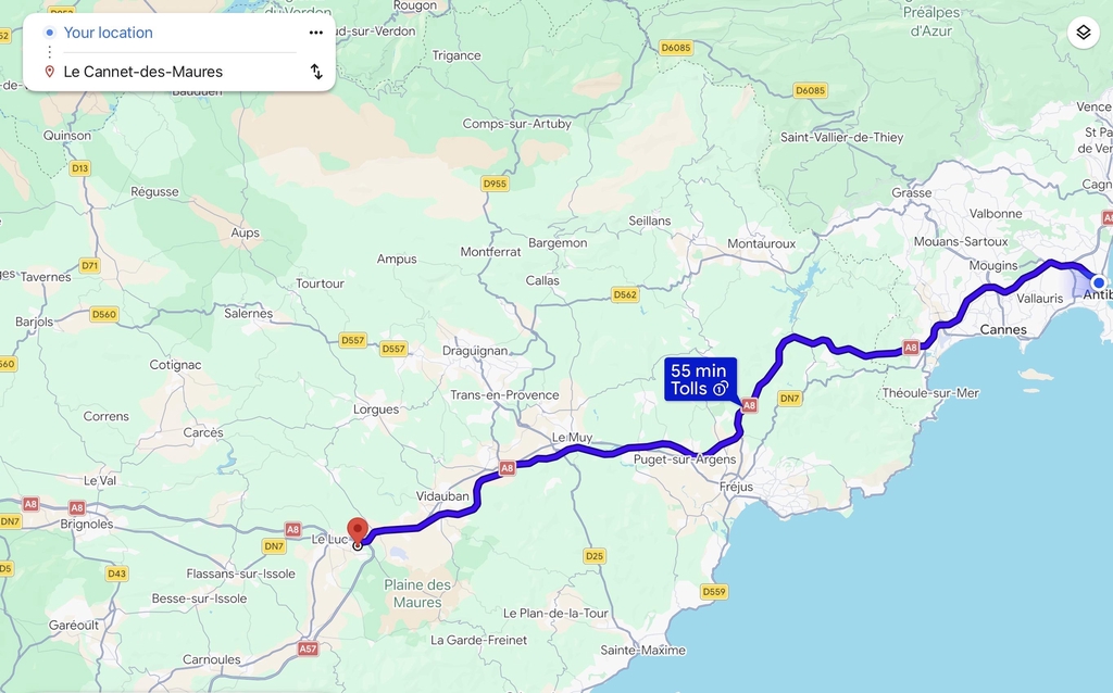 A8 Antibes to Le Cannet des Maures Delivery Run