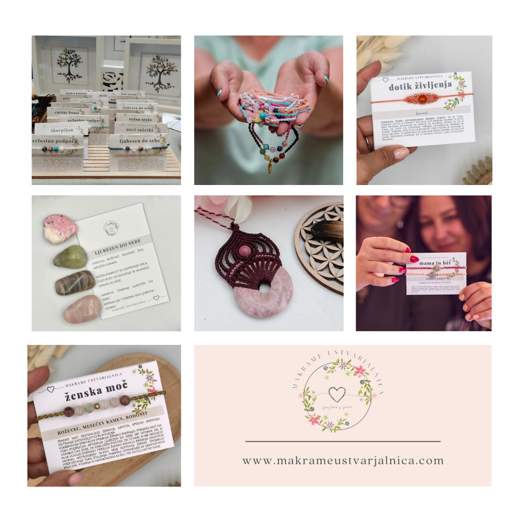 Odkrij unikatni makrame nakit in energijske slike, ustvarjene s kristali za podporo tvoji osebni rasti. Naroči svoj kos sreče zase ali kot darilo. Brezplačna poštnina nad 49 €, dostava v 7–10 dneh.