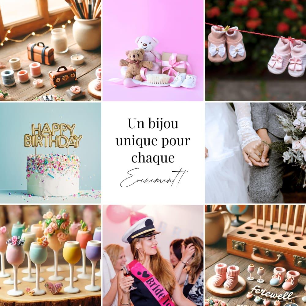Idées de bijoux personnalisés pour chaque occasion : collier ou bracelet gravé pour un anniversaire, parure assortie pour un mariage, bijoux coordonnés pour un EVJF, pendentif avec initiale pour une naissance, cadeau unique pour une amie ou une maman. Bijoux faits main sur-mesure, parfaits pour offrir un souvenir inoubliable