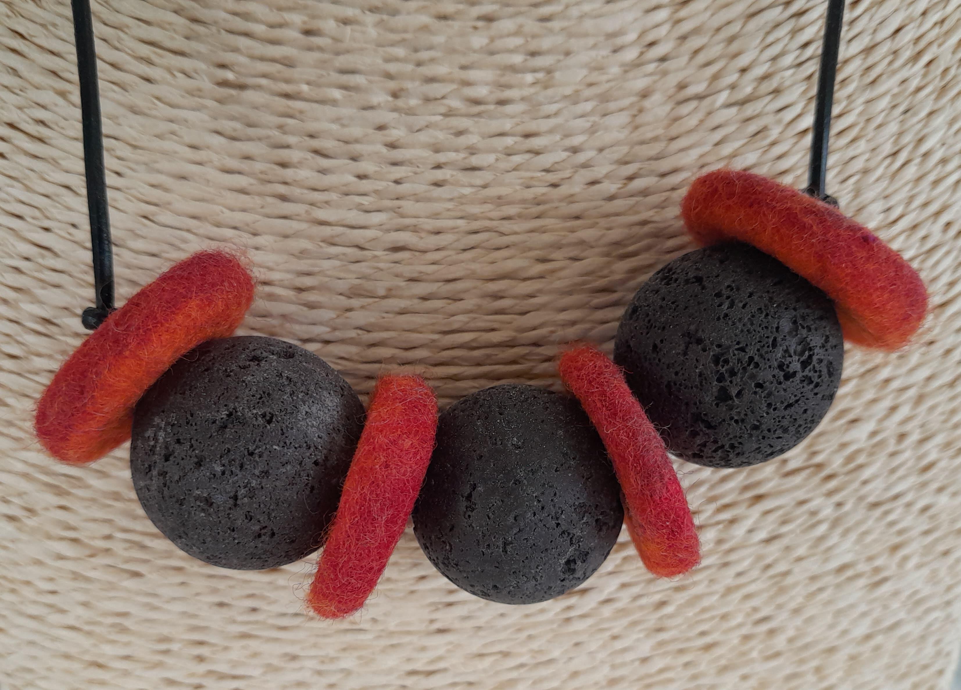 felt and lava bead necklace