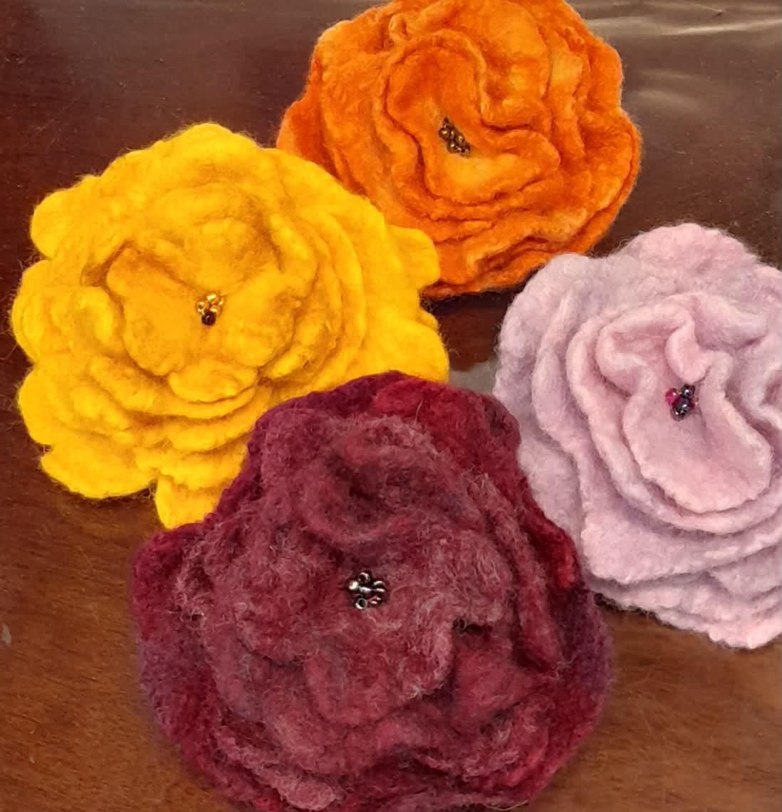 felt rose flowers in various colours