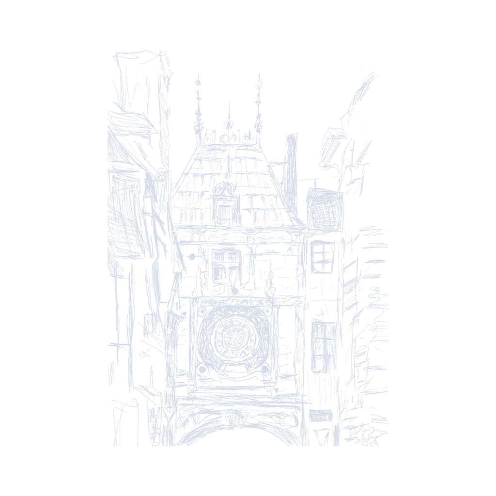 Dessin à main levé du Gros Horloge de Rouen