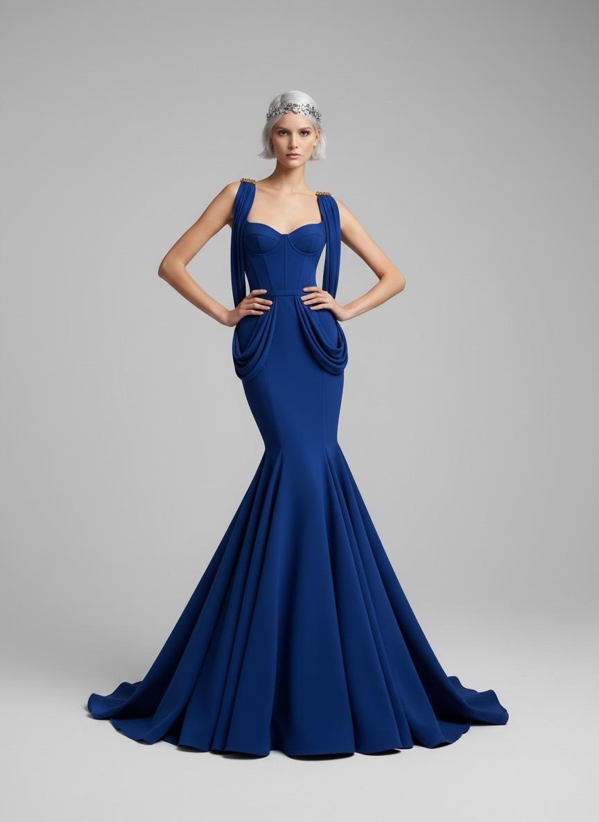 vestito donna, abito cerimonia, vestito blue, vestito a sirena , abito su misura , sartoria.