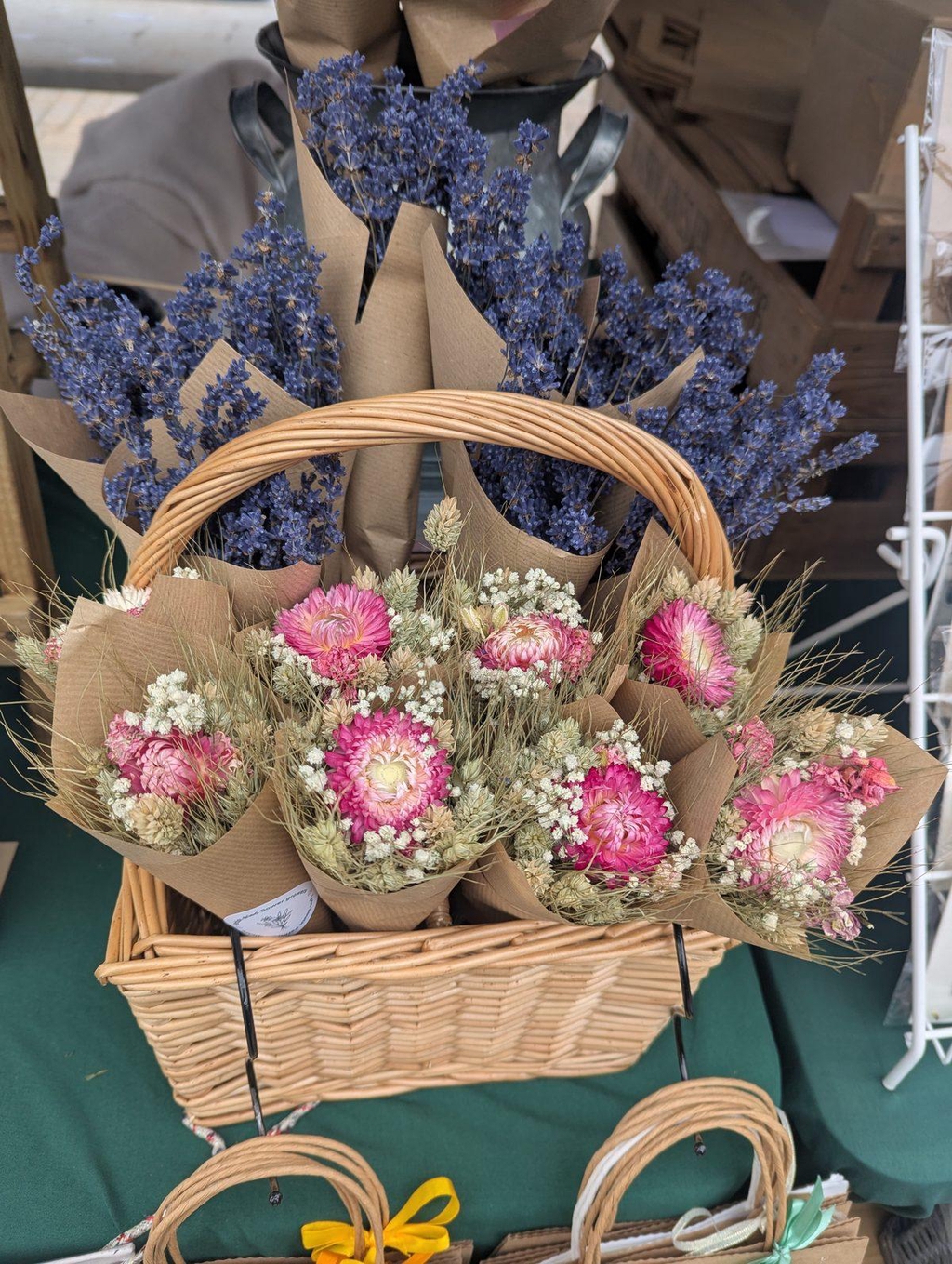 Small pink bouquets in a basket