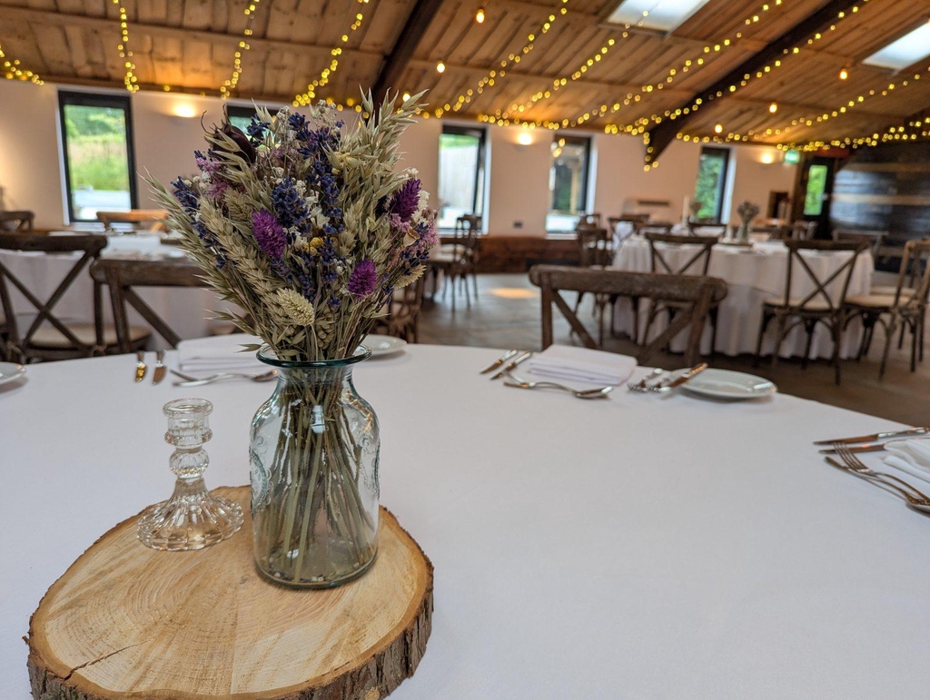 Dried flower display at a wedding reception