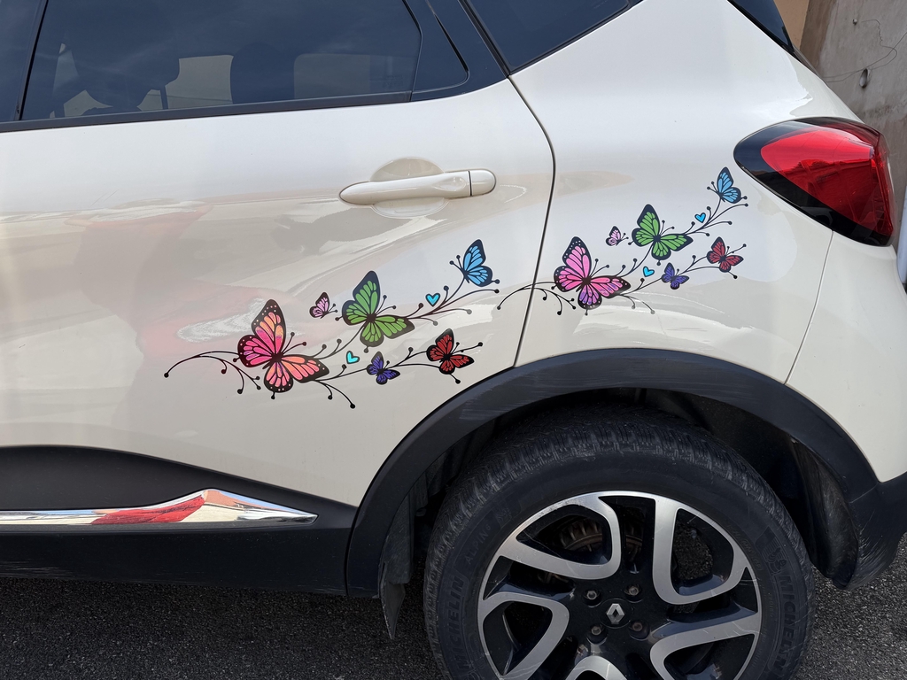 personnalisation de voiture avec vinyle sur le thème des papillons