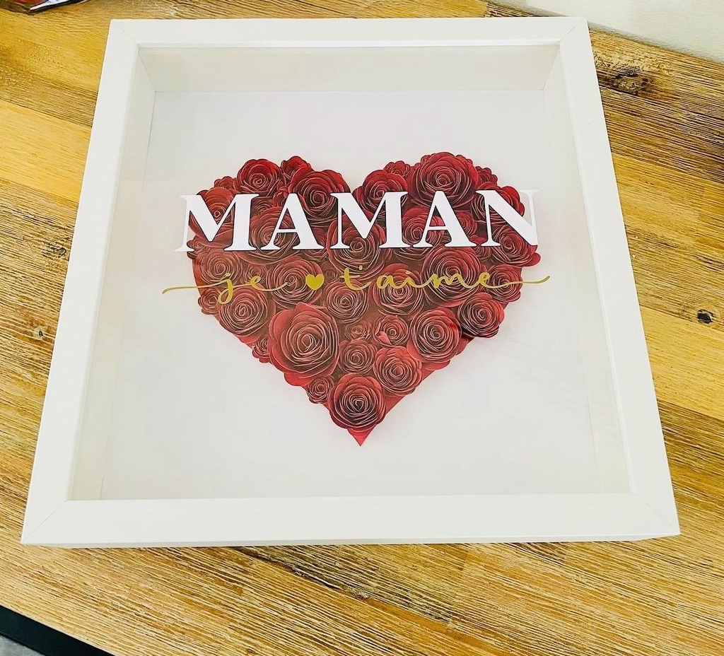 cadre maman je t'aime avec rose faite main en papier cartonné