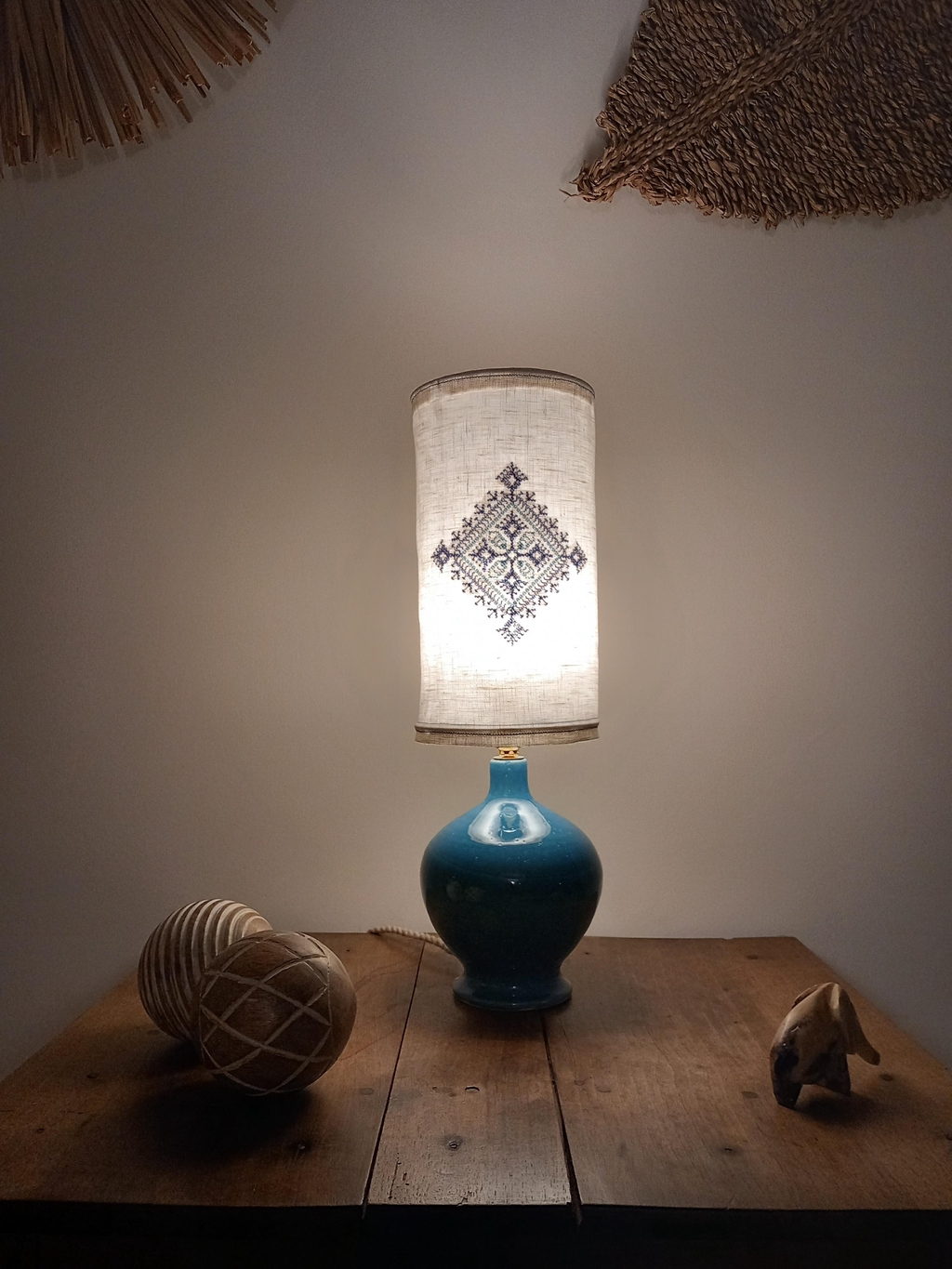 lampe de table lin artisanale
