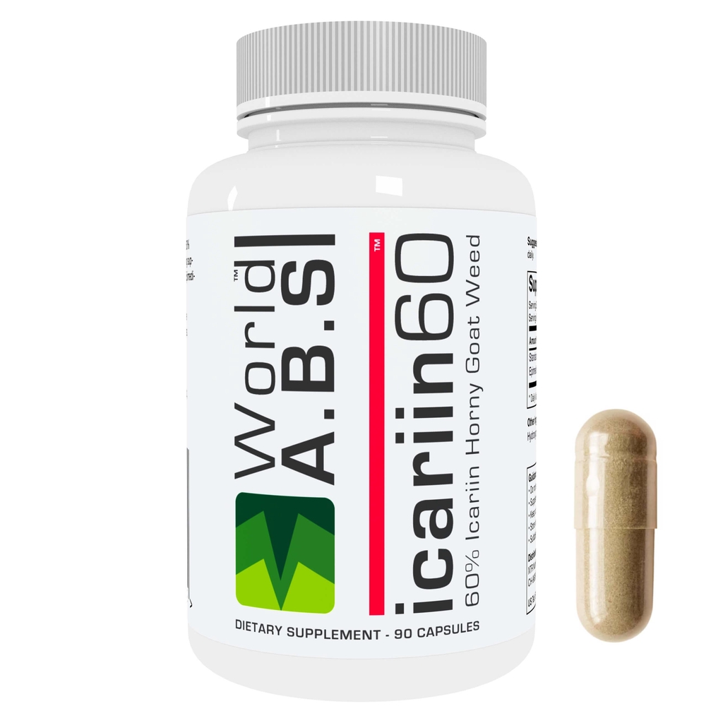 Bottle of World A.B.S icariin 60™ Horny Goat Weed ( 90 capsules)