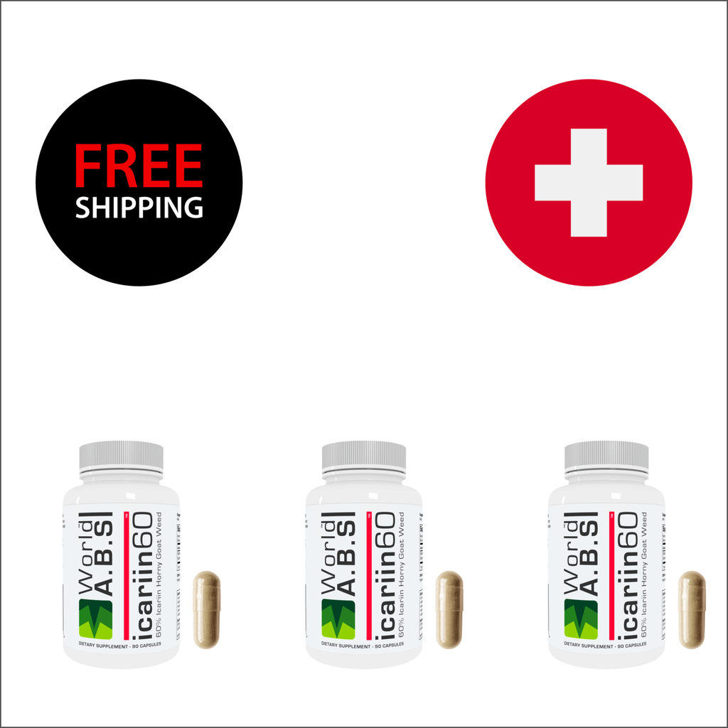 Switzerland (Schweiz / Suisse / Svizzera) - Buy 3 bottles of World A.B.S icariin 60™ Horny Goat Weed Extract Capsules