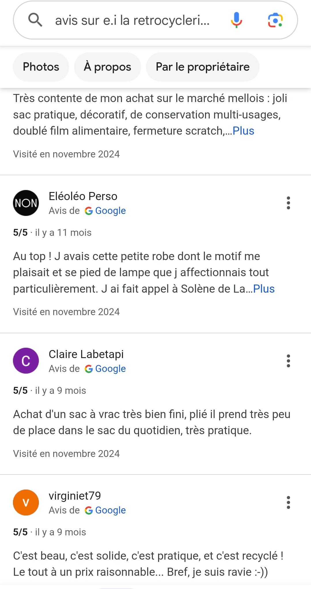 Avis google - 4 avis - 5 étoiles