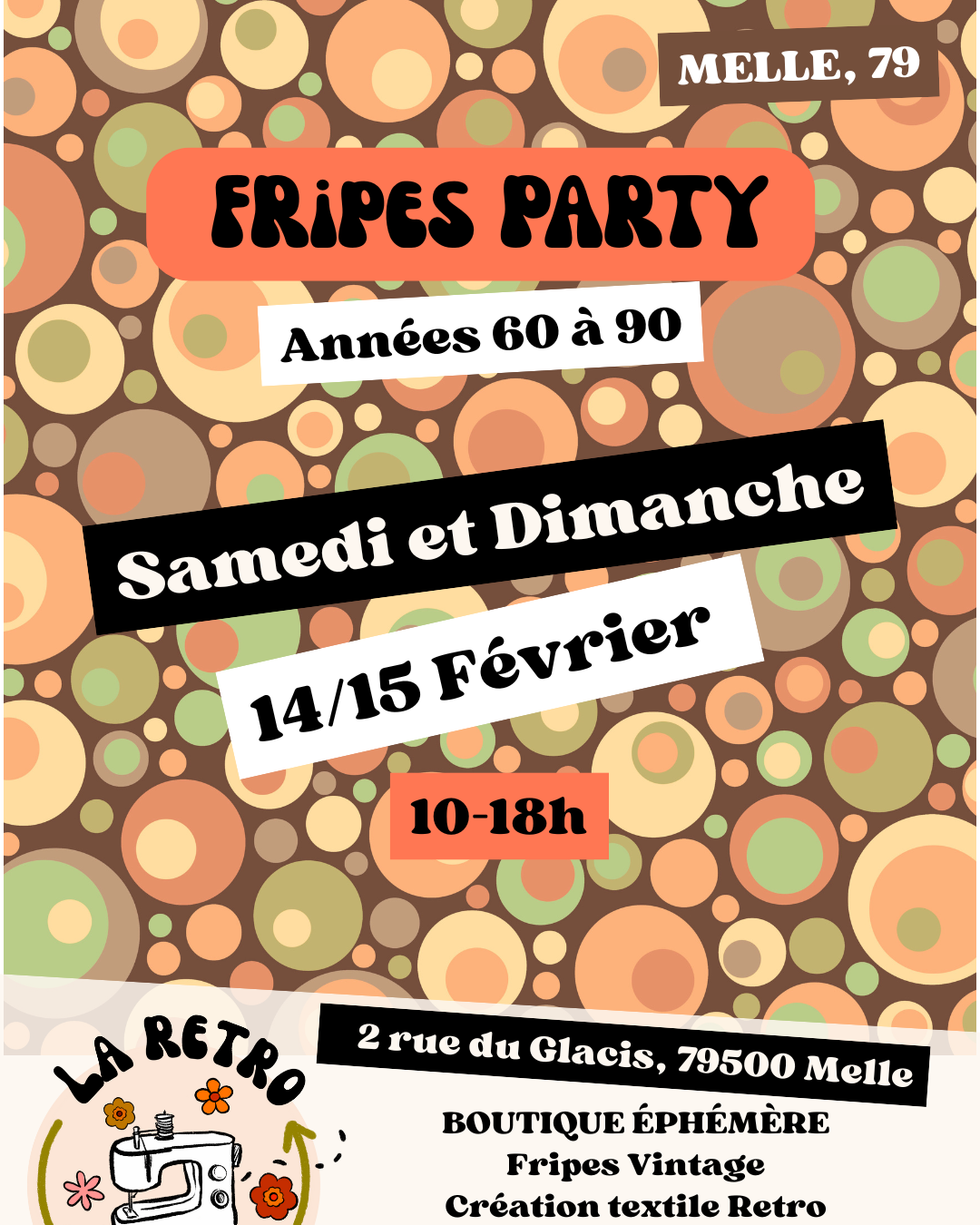 Fripes Party - Vente éphémère de fripes années 70 à 90 - 14 et 15 février à Melle, 79