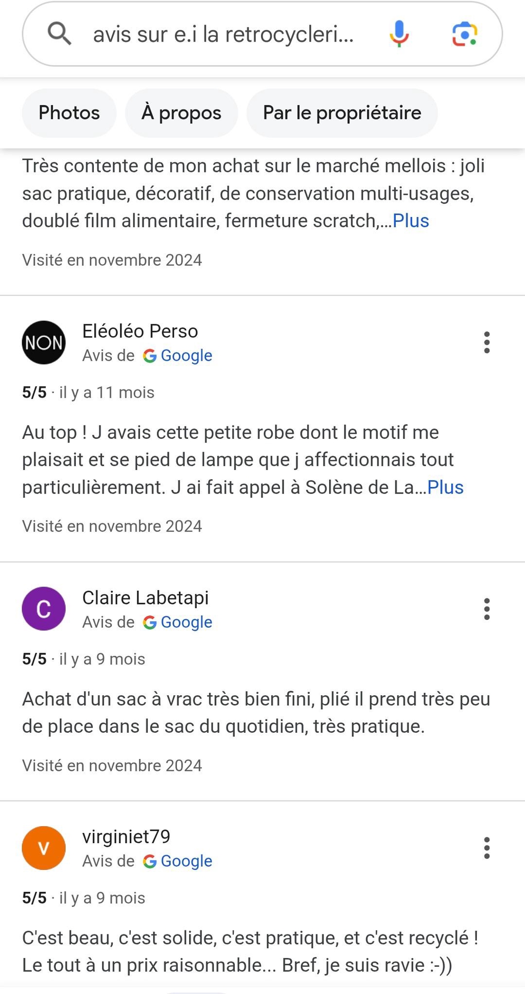 Avis google - 4 avis - 5 étoiles