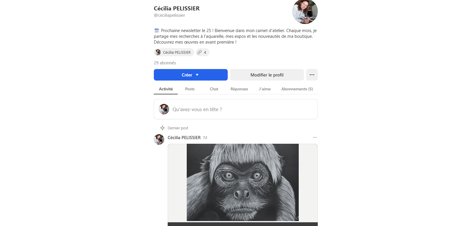 compte substack de l'artiste cecilia pelissier