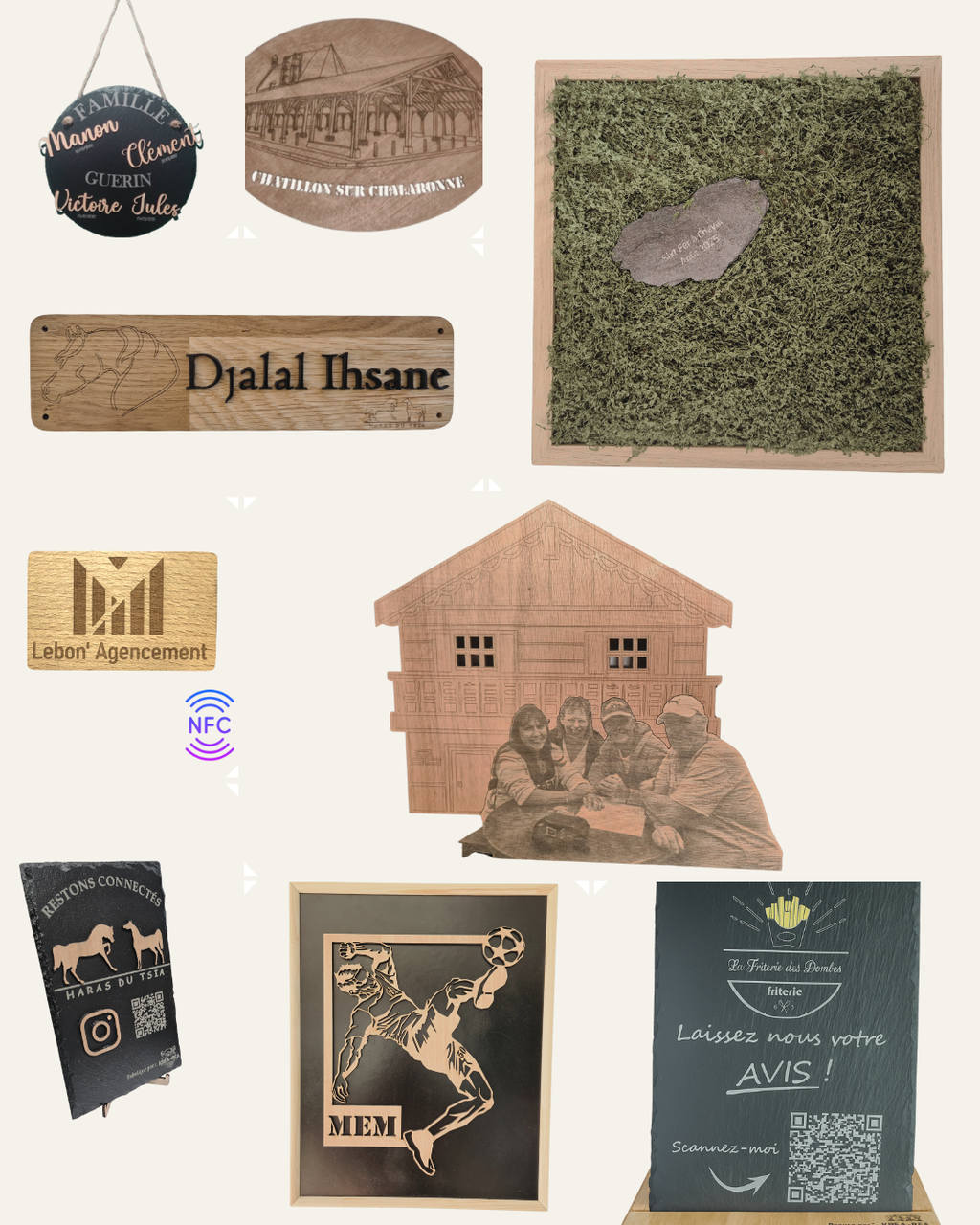 Créations sur mesure
Vous choisissez le support, la finition et l’usage.
Je fabrique votre objet personnalisé à la demande.