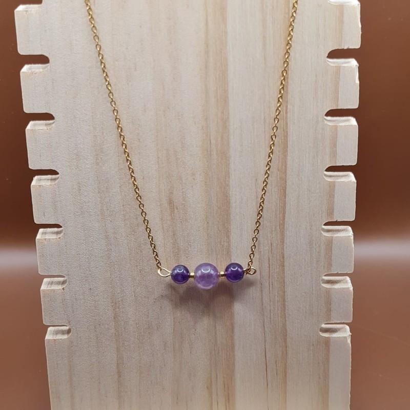 Collier 3 perles améthyste
